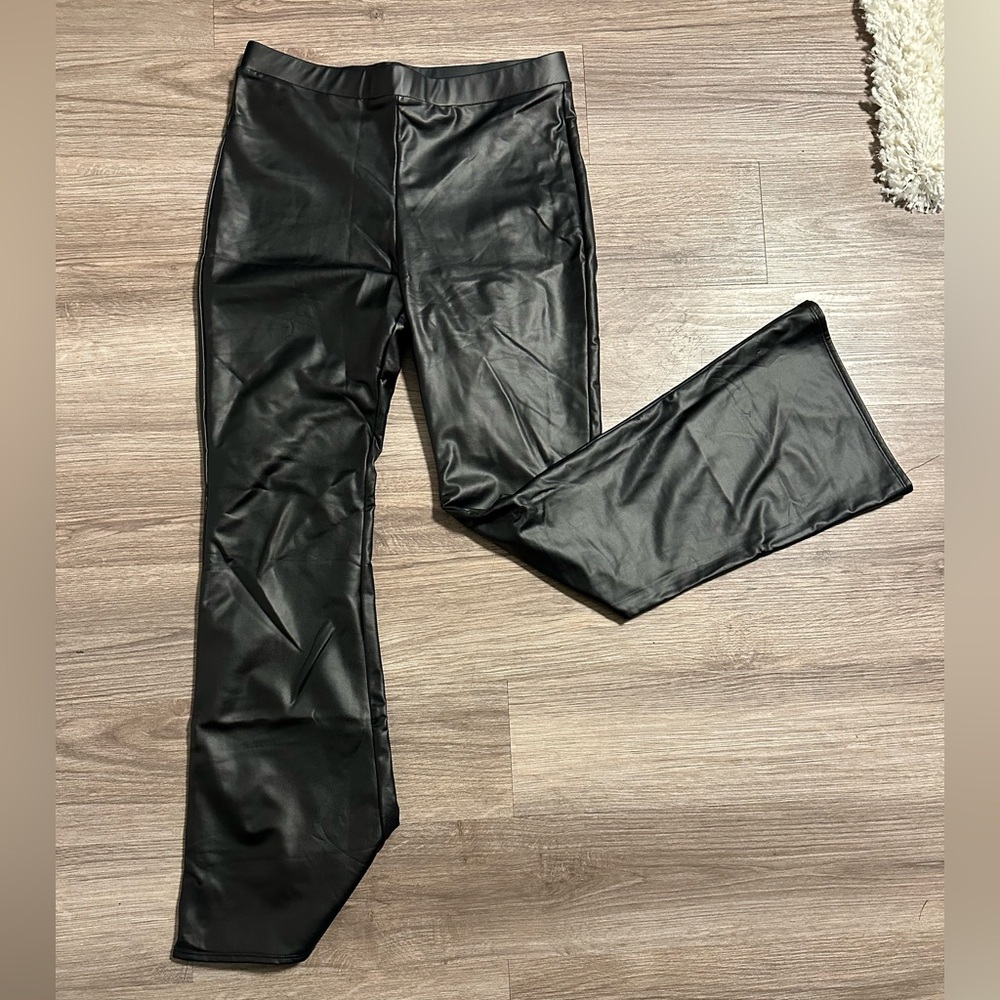 Black leather flare pants
